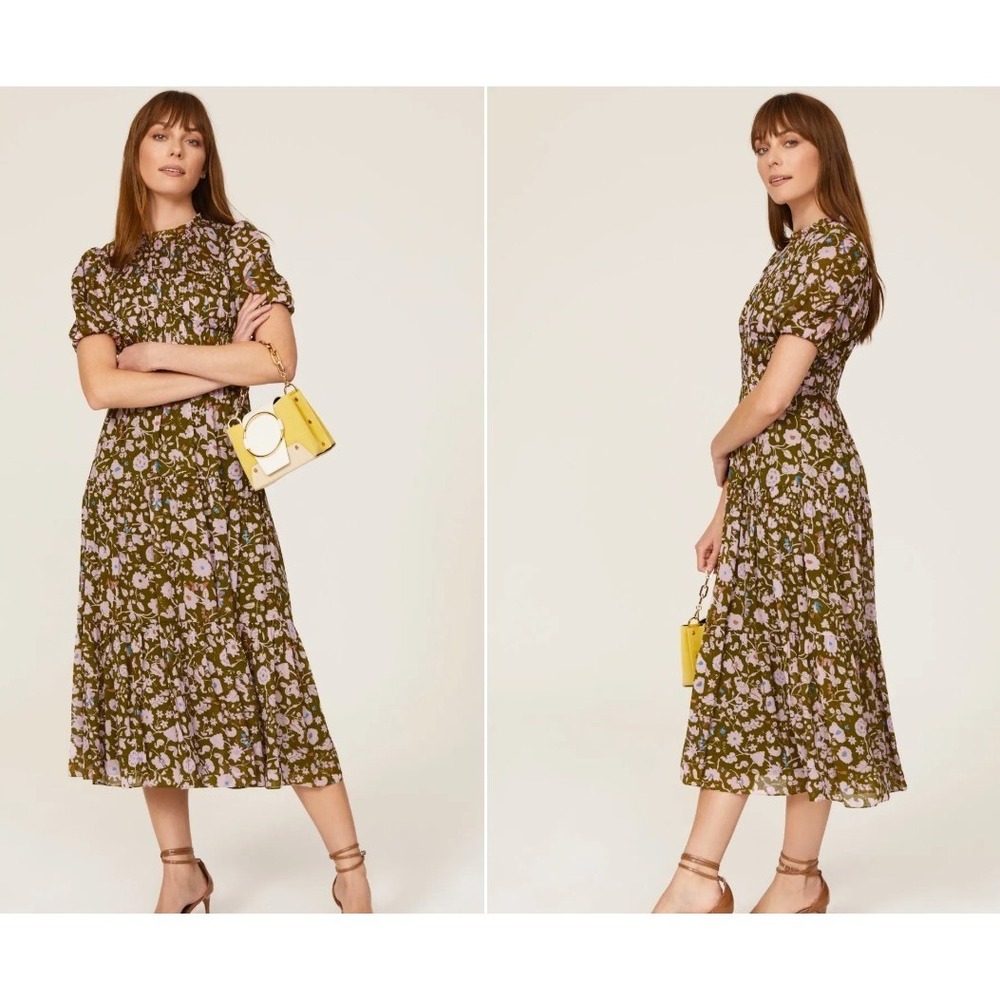 Diane Von Furstenberg DVF Blossom Midi Dress Green Floral Size 2 *READ FLAW*
